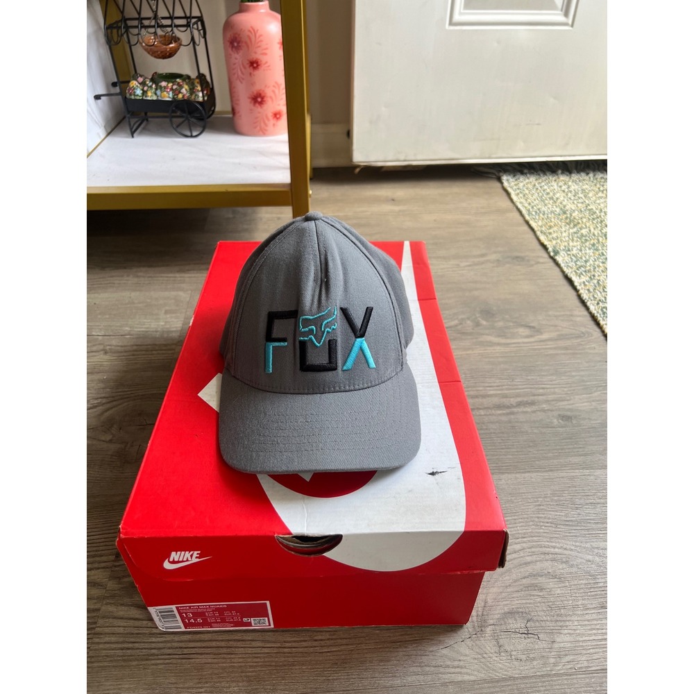 Vintage Fox Racing Flexfit Hat Youth OSFM Grey Blue Y2K